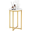 image:imageVINGLI Modern End Table Round Side Table with Golden Metal Frame for Bedroom Living Room Accent Coffee Table Nightstand with Faux Marble Top WhileGold