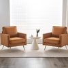 image:imageVINGLI Modern PU Leather Accent Chair Single Sofa Chair with Pocket Coil Seat Metal Backrest amp Solid Wood Frame Upholstered Armchair for Living Room Bedroom or OfficeBrown