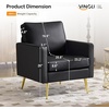 image:imageVINGLI Modern PU Leather Accent Chair Single Sofa Chair with Pocket Coil Seat Metal Backrest amp Solid Wood Frame Upholstered Armchair for Living Room Bedroom or OfficeBlack