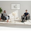 image:imageVINGLI Modern PU Leather Accent Chair Single Sofa Chair with Pocket Coil Seat Metal Backrest amp Solid Wood Frame Upholstered Armchair for Living Room Bedroom or OfficeBlack