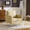 image:imageVINGLI Modern PU Leather Accent Chair Single Sofa Chair with Pocket Coil Seat Metal Backrest amp Solid Wood Frame Upholstered Armchair for Living Room Bedroom or OfficeBeige
