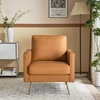 image:imageVINGLI Modern PU Leather Accent Chair Single Sofa Chair with Pocket Coil Seat Metal Backrest amp Solid Wood Frame Upholstered Armchair for Living Room Bedroom or OfficeBrown