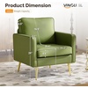 image:imageVINGLI Modern PU Leather Accent Chair Single Sofa Chair with Pocket Coil Seat Metal Backrest amp Solid Wood Frame Upholstered Armchair for Living Room Bedroom or OfficeGreen