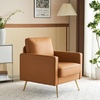 image:imageVINGLI Modern PU Leather Accent Chair Single Sofa Chair with Pocket Coil Seat Metal Backrest amp Solid Wood Frame Upholstered Armchair for Living Room Bedroom or OfficeBrown