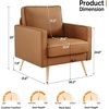 image:imageVINGLI Modern PU Leather Accent Chair Single Sofa Chair with Pocket Coil Seat Metal Backrest amp Solid Wood Frame Upholstered Armchair for Living Room Bedroom or OfficeBrown