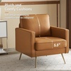 image:imageVINGLI Modern PU Leather Accent Chair Single Sofa Chair with Pocket Coil Seat Metal Backrest amp Solid Wood Frame Upholstered Armchair for Living Room Bedroom or OfficeBrown