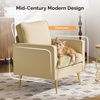 image:imageVINGLI Modern PU Leather Accent Chair Single Sofa Chair with Pocket Coil Seat Metal Backrest amp Solid Wood Frame Upholstered Armchair for Living Room Bedroom or OfficeBeige