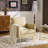 image:imageVINGLI Modern PU Leather Accent Chair Single Sofa Chair with Pocket Coil Seat Metal Backrest amp Solid Wood Frame Upholstered Armchair for Living Room Bedroom or OfficeBeige