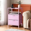 image:imageVINGLI Night Stand with Charging Station amp Led Light 19 W Fluted Nightstand Round Edge Wood Nightstand Mid Century Modern End Table Bed Side Table for Bedroom Living Room Gray OakPink