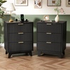 image:imageVINGLI Night Stand with Charging Station amp Led Light 19 W Fluted Nightstand Round Edge Wood Nightstand Mid Century Modern End Table Bed Side Table for Bedroom Living Room Gray OakBlack