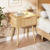 image:imageVINGLI Night Stand with Charging Station amp Led Light 19 W Fluted Nightstand Round Edge Wood Nightstand Mid Century Modern End Table Bed Side Table for Bedroom Living Room Gray OakOak