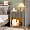 image:imageVINGLI Night Stand with Charging Station amp Led Light 19 W Fluted Nightstand Round Edge Wood Nightstand Mid Century Modern End Table Bed Side Table for Bedroom Living Room Gray OakGrey