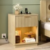 image:imageVINGLI Night Stand with Charging Station amp Led Light 19 W Fluted Nightstand Round Edge Wood Nightstand Mid Century Modern End Table Bed Side Table for Bedroom Living Room Gray OakOak