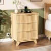 image:imageVINGLI Night Stand with Charging Station amp Led Light 19 W Fluted Nightstand Round Edge Wood Nightstand Mid Century Modern End Table Bed Side Table for Bedroom Living Room Gray OakOak