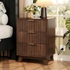 image:imageVINGLI Night Stand with Charging Station amp Led Light 19 W Fluted Nightstand Round Edge Wood Nightstand Mid Century Modern End Table Bed Side Table for Bedroom Living Room Gray OakWalnut