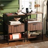 image:imageVINGLI Night Stand with Charging Station amp Led Light 19 W Fluted Nightstand Round Edge Wood Nightstand Mid Century Modern End Table Bed Side Table for Bedroom Living Room Gray OakWalnut