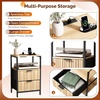 image:imageVINGLI Night Stand with Charging Station amp Led Light 19 W Fluted Nightstand Round Edge Wood Nightstand Mid Century Modern End Table Bed Side Table for Bedroom Living Room Gray OakOak