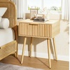 image:imageVINGLI Night Stand with Charging Station amp Led Light 19 W Fluted Nightstand Round Edge Wood Nightstand Mid Century Modern End Table Bed Side Table for Bedroom Living Room Gray OakOak