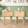 image:imageVINGLI Night Stand with Charging Station amp Led Light 19 W Fluted Nightstand Round Edge Wood Nightstand Mid Century Modern End Table Bed Side Table for Bedroom Living Room Gray OakOak