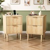 image:imageVINGLI Night Stand with Charging Station amp Led Light 19 W Fluted Nightstand Round Edge Wood Nightstand Mid Century Modern End Table Bed Side Table for Bedroom Living Room Gray OakOak