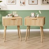 image:imageVINGLI Night Stand with Charging Station amp Led Light 19 W Fluted Nightstand Round Edge Wood Nightstand Mid Century Modern End Table Bed Side Table for Bedroom Living Room Gray OakOak