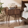 image:imageVINGLI Night Stand with Charging Station amp Led Light 19 W Fluted Nightstand Round Edge Wood Nightstand Mid Century Modern End Table Bed Side Table for Bedroom Living Room Gray OakWalnut