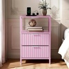 image:imageVINGLI Night Stand with Charging Station amp Led Light 19 W Fluted Nightstand Round Edge Wood Nightstand Mid Century Modern End Table Bed Side Table for Bedroom Living Room Gray OakPink