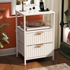 image:imageVINGLI Night Stand with Charging Station amp Led Light 19 W Fluted Nightstand Round Edge Wood Nightstand Mid Century Modern End Table Bed Side Table for Bedroom Living Room Gray OakWhite
