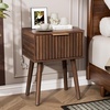 image:imageVINGLI Night Stand with Charging Station amp Led Light 19 W Fluted Nightstand Round Edge Wood Nightstand Mid Century Modern End Table Bed Side Table for Bedroom Living Room Gray OakWalnut