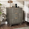 image:imageVINGLI Night Stand with Charging Station amp Led Light 19 W Fluted Nightstand Round Edge Wood Nightstand Mid Century Modern End Table Bed Side Table for Bedroom Living Room Gray OakGrey