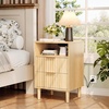 image:imageVINGLI Night Stand with Charging Station amp Led Light 19 W Fluted Nightstand Round Edge Wood Nightstand Mid Century Modern End Table Bed Side Table for Bedroom Living Room Gray OakOak