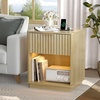 image:imageVINGLI Night Stand with Charging Station amp Led Light 19 W Fluted Nightstand Round Edge Wood Nightstand Mid Century Modern End Table Bed Side Table for Bedroom Living Room Gray OakOak