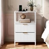 image:imageVINGLI Night Stand with Charging Station amp Led Light 19 W Fluted Nightstand Round Edge Wood Nightstand Mid Century Modern End Table Bed Side Table for Bedroom Living Room Gray OakWhite