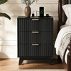 image:imageVINGLI Night Stand with Charging Station amp Led Light 19 W Fluted Nightstand Round Edge Wood Nightstand Mid Century Modern End Table Bed Side Table for Bedroom Living Room Gray OakBlack