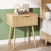 image:imageVINGLI Night Stand with Charging Station amp Led Light 19 W Fluted Nightstand Round Edge Wood Nightstand Mid Century Modern End Table Bed Side Table for Bedroom Living Room Gray OakOak