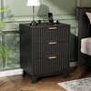 image:imageVINGLI Night Stand with Charging Station amp Led Light 19 W Fluted Nightstand Round Edge Wood Nightstand Mid Century Modern End Table Bed Side Table for Bedroom Living Room Gray OakBlack
