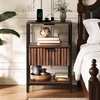 image:imageVINGLI Night Stand with Charging Station amp Led Light 19 W Fluted Nightstand Round Edge Wood Nightstand Mid Century Modern End Table Bed Side Table for Bedroom Living Room Gray OakWalnut