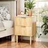 image:imageVINGLI Night Stand with Charging Station amp Led Light 19 W Fluted Nightstand Round Edge Wood Nightstand Mid Century Modern End Table Bed Side Table for Bedroom Living Room Gray OakOak