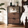 image:imageVINGLI Night Stand with Charging Station amp Led Light 19 W Fluted Nightstand Round Edge Wood Nightstand Mid Century Modern End Table Bed Side Table for Bedroom Living Room Gray OakWalnut