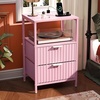 image:imageVINGLI Night Stand with Charging Station amp Led Light 19 W Fluted Nightstand Round Edge Wood Nightstand Mid Century Modern End Table Bed Side Table for Bedroom Living Room Gray OakPink