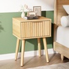 image:imageVINGLI Night Stand with Charging Station amp Led Light 19 W Fluted Nightstand Round Edge Wood Nightstand Mid Century Modern End Table Bed Side Table for Bedroom Living Room Gray OakOak