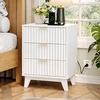 image:imageVINGLI Night Stand with Charging Station amp Led Light 19 W Fluted Nightstand Round Edge Wood Nightstand Mid Century Modern End Table Bed Side Table for Bedroom Living Room Gray OakWhite