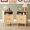 image:imageVINGLI Night Stand with Charging Station amp Led Light 19 W Fluted Nightstand Round Edge Wood Nightstand Mid Century Modern End Table Bed Side Table for Bedroom Living Room Gray OakOak