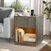 image:imageVINGLI Night Stand with Charging Station amp Led Light 19 W Fluted Nightstand Round Edge Wood Nightstand Mid Century Modern End Table Bed Side Table for Bedroom Living Room Gray OakGrey