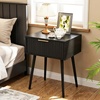 image:imageVINGLI Night Stand with Charging Station amp Led Light 19 W Fluted Nightstand Round Edge Wood Nightstand Mid Century Modern End Table Bed Side Table for Bedroom Living Room Gray OakBlack