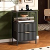 image:imageVINGLI Night Stand with Charging Station amp Led Light 19 W Fluted Nightstand Round Edge Wood Nightstand Mid Century Modern End Table Bed Side Table for Bedroom Living Room Gray OakBlack