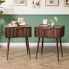 image:imageVINGLI Night Stand with Charging Station amp Led Light 19 W Fluted Nightstand Round Edge Wood Nightstand Mid Century Modern End Table Bed Side Table for Bedroom Living Room Gray OakWalnut