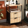 image:imageVINGLI Night Stand with Charging Station amp Led Light 19 W Fluted Nightstand Round Edge Wood Nightstand Mid Century Modern End Table Bed Side Table for Bedroom Living Room Gray OakOak