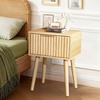 image:imageVINGLI Night Stand with Charging Station amp Led Light 19 W Fluted Nightstand Round Edge Wood Nightstand Mid Century Modern End Table Bed Side Table for Bedroom Living Room Gray OakOak