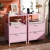 image:imageVINGLI Night Stand with Charging Station amp Led Light 19 W Fluted Nightstand Round Edge Wood Nightstand Mid Century Modern End Table Bed Side Table for Bedroom Living Room Gray OakPink